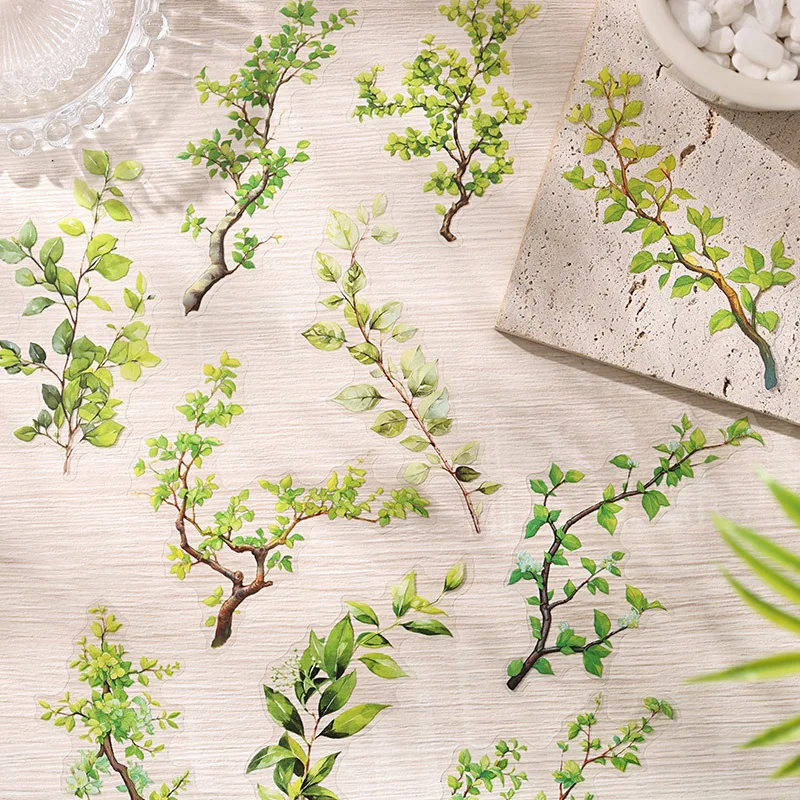 Card Lover 20 Pcs [Chunyu Muye Series] Plant and Flower Theme Stickers PET Sticker Paper Scrapbooking Material Scrapbook Kit