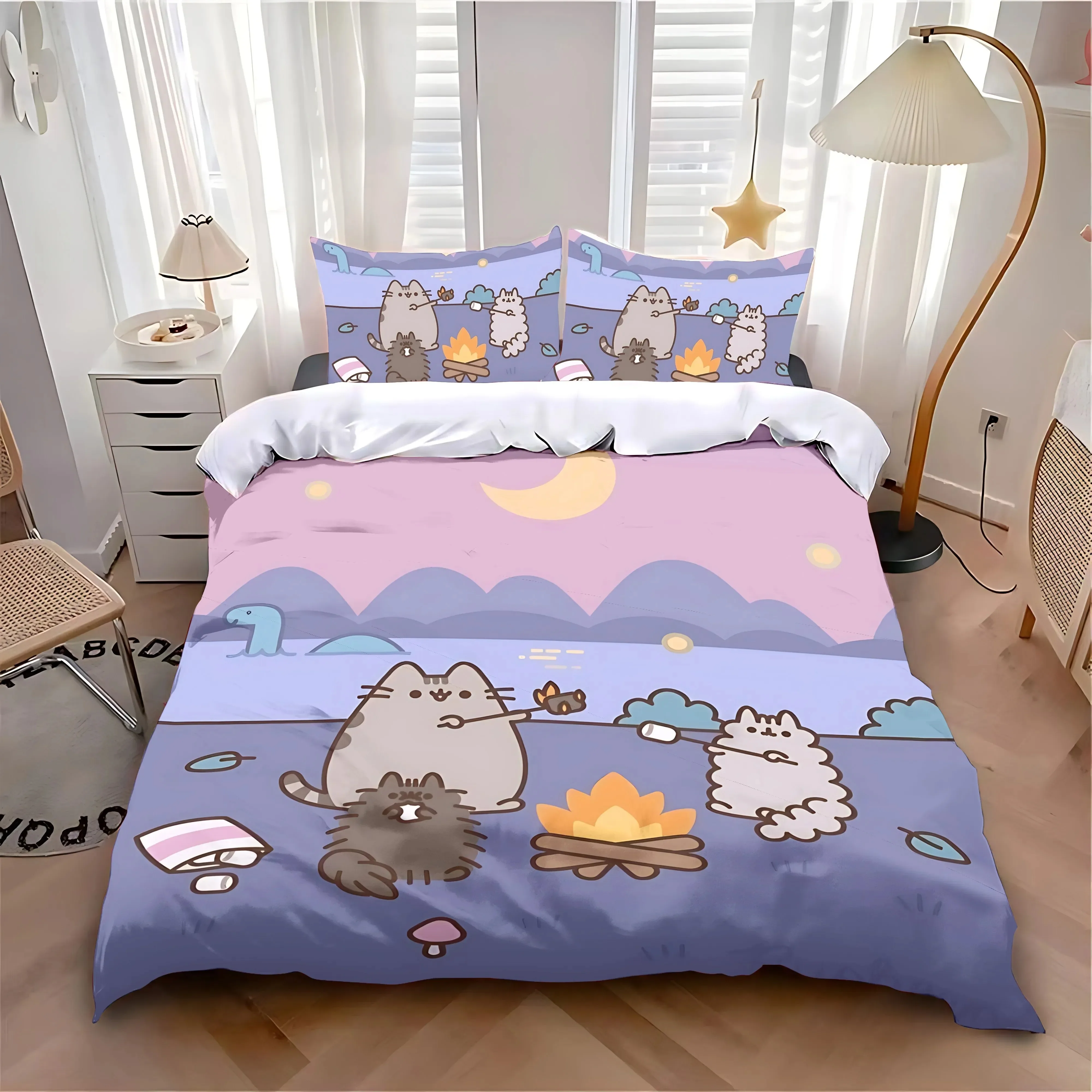 

Cat Cartoon Duvet Cover Pillowcase Bedding Set Adult Boy Girl Bedroom Decoration Children Single Double Large Size