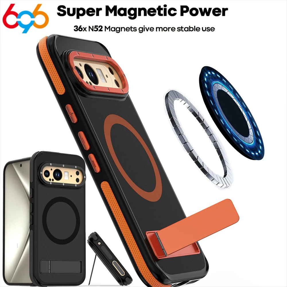 حافظة هاتف جديدة لمنع السقوط لهاتف جوجل بيكسل 9 برو XL 5G حامل معدني شحن لاسلكي مغناطيسي شفاف مقاوم للصدمات