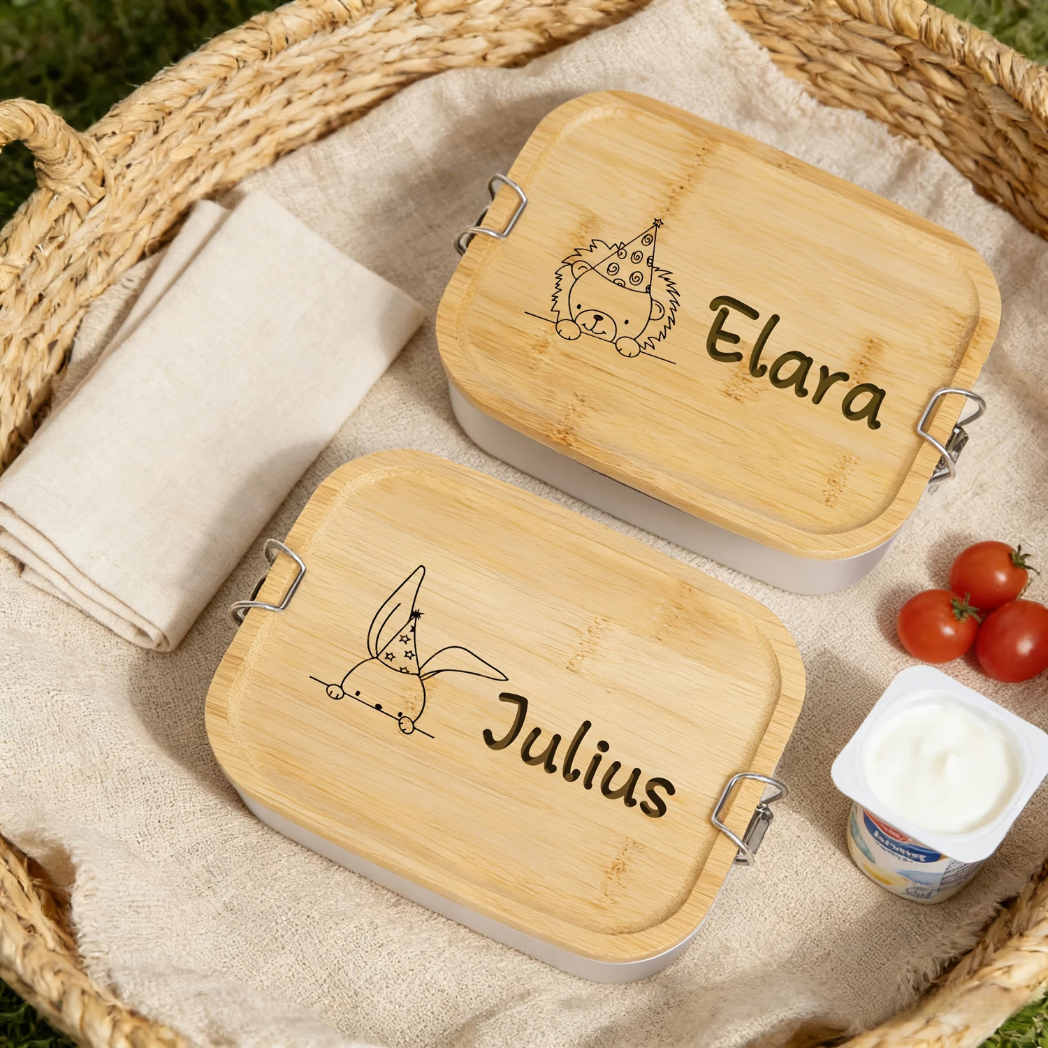 1 Stück Maßgefertigte Edelstahl-Lunchbox mit Bambusdeckel, 3 Fächer Umweltfreundlicher Wiederverwendbarer Lebensmittelbehälter für Picknicks und Arbeit