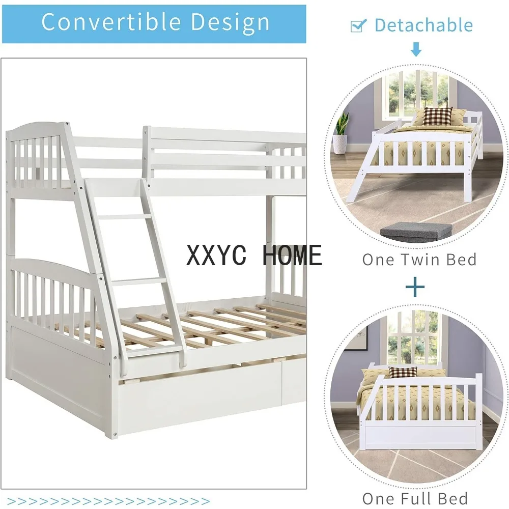 Kinderbedframe, Converteerbaar Tot 2 Gescheiden Bedden, Kinderbedframe