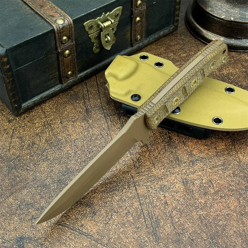 Multi-Purpose 375 Adamas Fixed Blade Knife, D2 Steel Blade with Premium Micarta Handle for Outdoor Camping Hunting with Sheath
