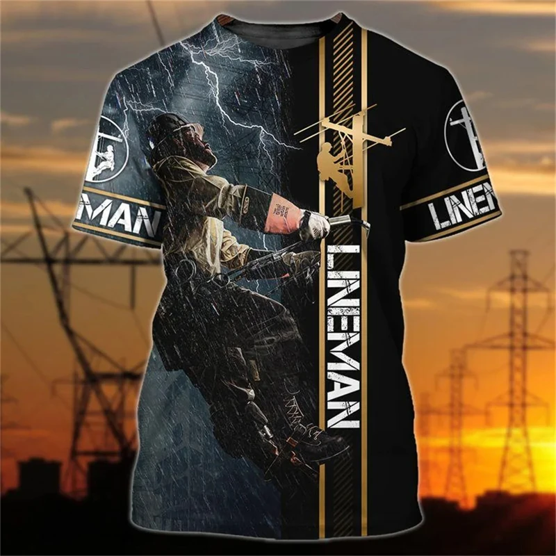 

Vintage Men' T-shirt Summer Excavator Graphic Print T Shirts Workwear Outdoor Casual Blouse Oversized Loose Male Tops Clothing