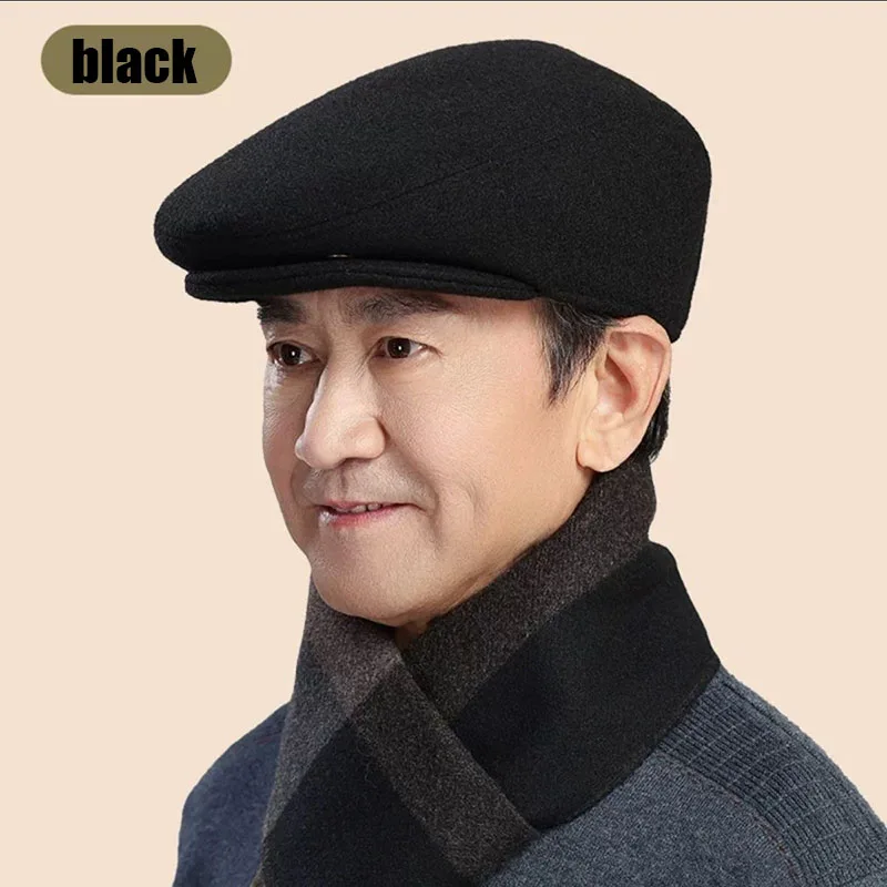 Middle aged  Elderly Beret Men's Winter Warm Hat With Ear Protection Thickened Duck Tongue Hat Father Warm Gift Hat