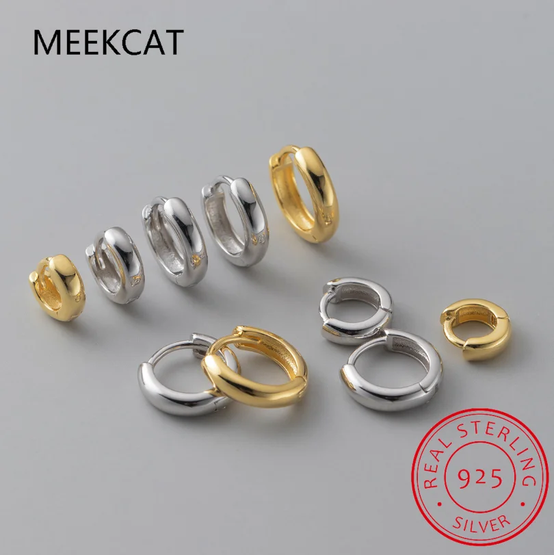100% 925 Sterling Silver 18K 6/7/8/9/10mm Round Hoop Earrings Huggies for Women Classic Fine Jewelry Minimalist Accessories