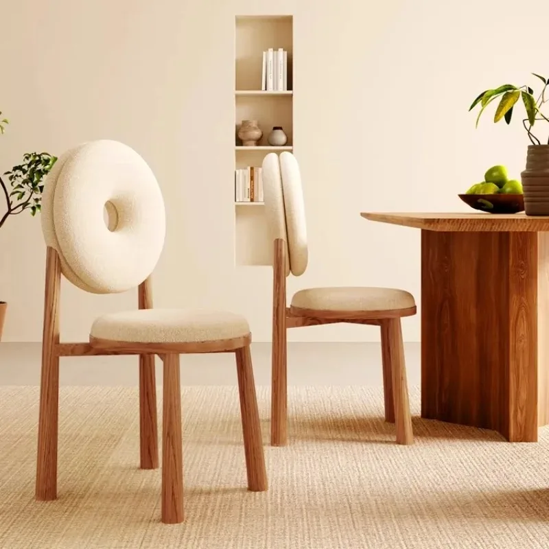 

Nordic Makeup Chair Donut Shape Dining Chair Modern Simple Backrest Wool Velvet Chair Cream Style Home Ins Living Room Furniture