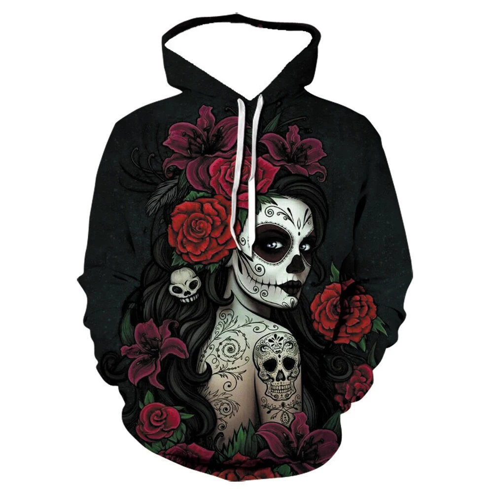 Moda personalizada hip hop quente manga longa hoodie esporte ao ar livre lazer halloween crânio impresso motocicleta manga longa hoodie