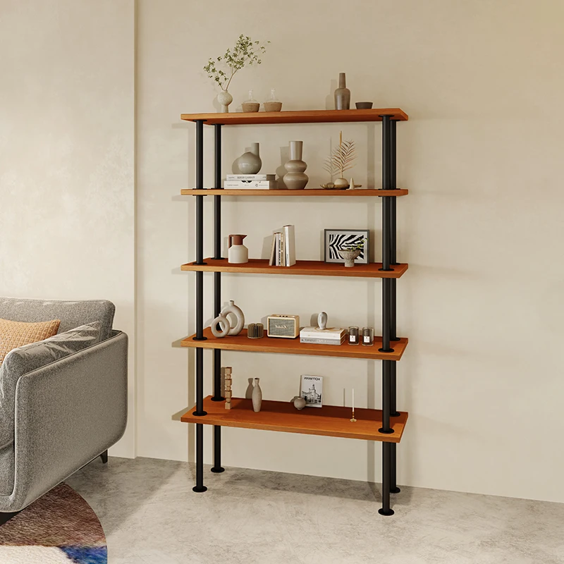 Industrial style retro water pipe solid wood shelf floor baffle storage rack multi-layer shelf