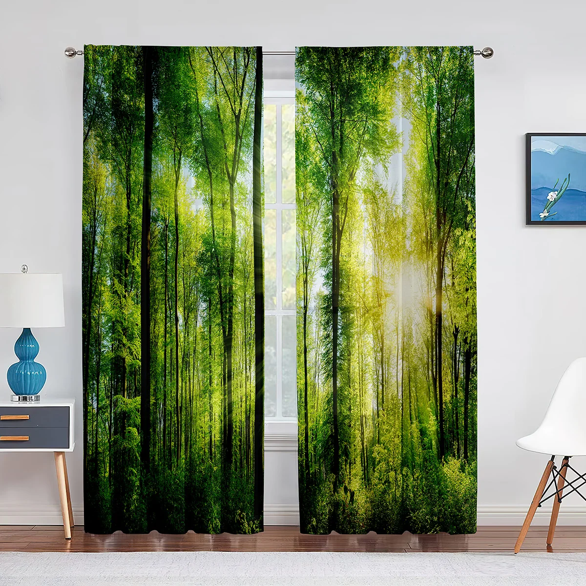 

Woodland Forest Foliage Sunbeams Nature View Tulle Curtains for Living Room Bedroom Kitchen Decor Sheer Voile Curtains Window