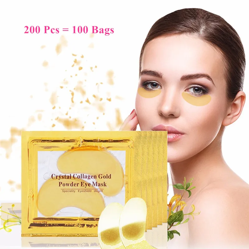 200Pcs=100Pairs Korean Cosmetics Beauty 24K Crystal Collagen Gold Eye Mask Firming Moisturizing Eye Patches for Eyes Skin Care