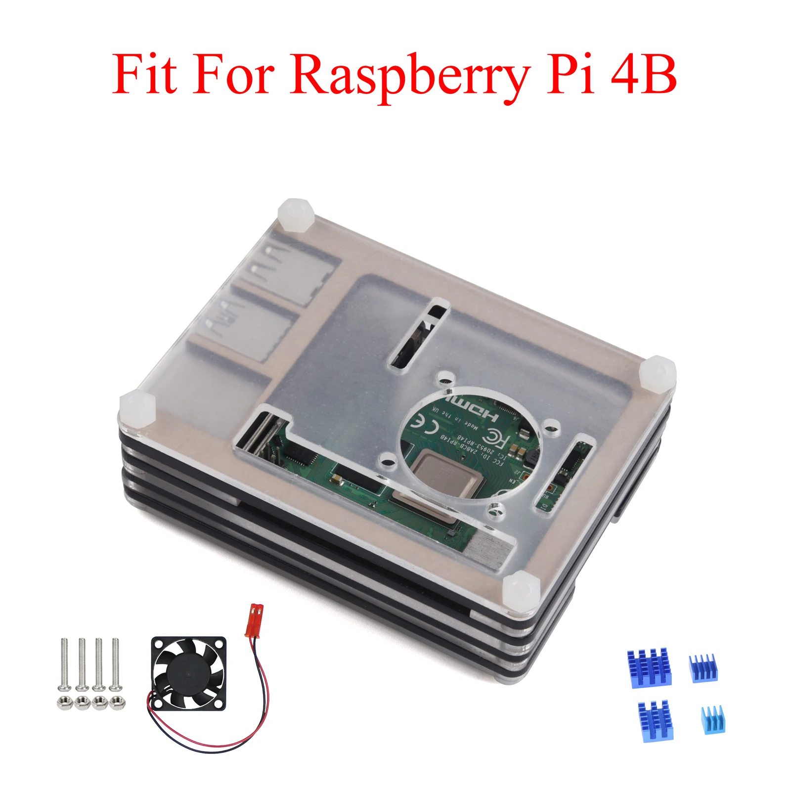 

9 Layers Acrylic Designed Case Cover Enclosure Shell For Raspberry Pi 4B With Cooling Fans + Heatsink Black