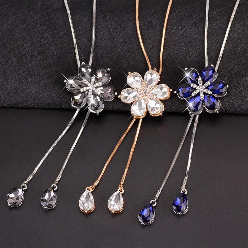 

Crystal flower sweater chain long autumn and winter versatile crystal fringed necklace