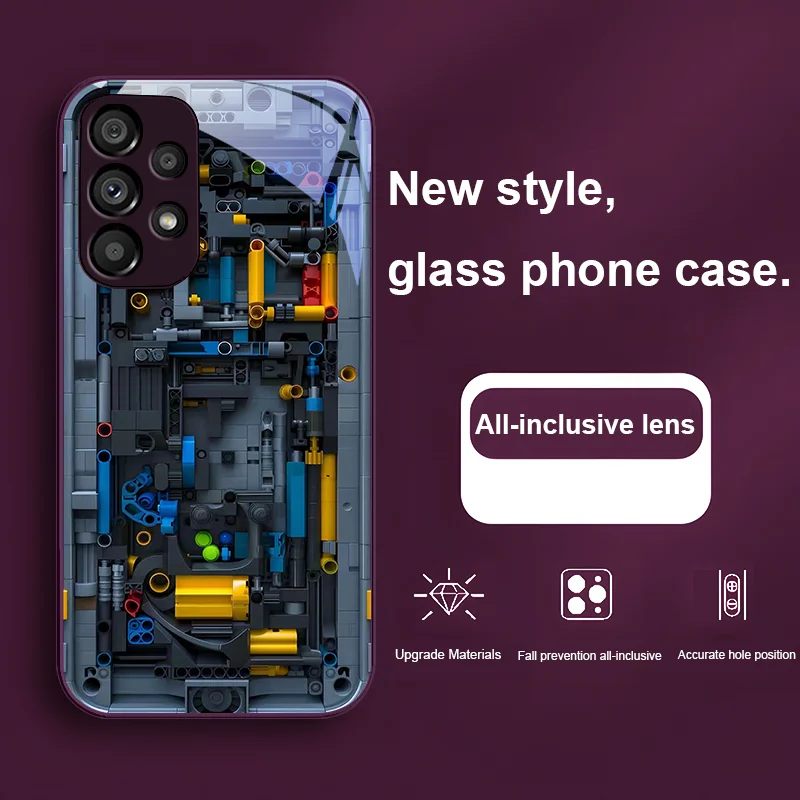 Blue Yellow Circuit Board For Samsung Galaxy S24 Plus S20 21 FE S23 Ultra S8 9 A70 72 73 50 51 52 53 Tempered Glass Phone Case