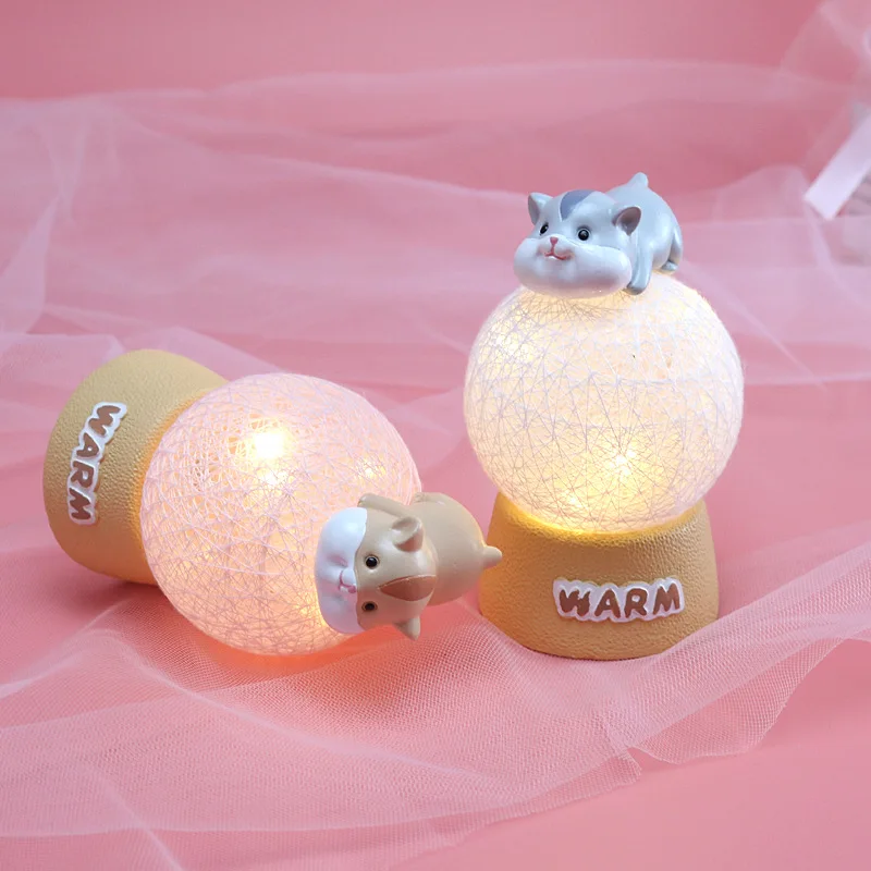 Cute Lamp Boys and Girls' Room Decor Night Light Cartoon Animal Rattan Ball Modern LED Birthday Gift Resin Atmosphere Light