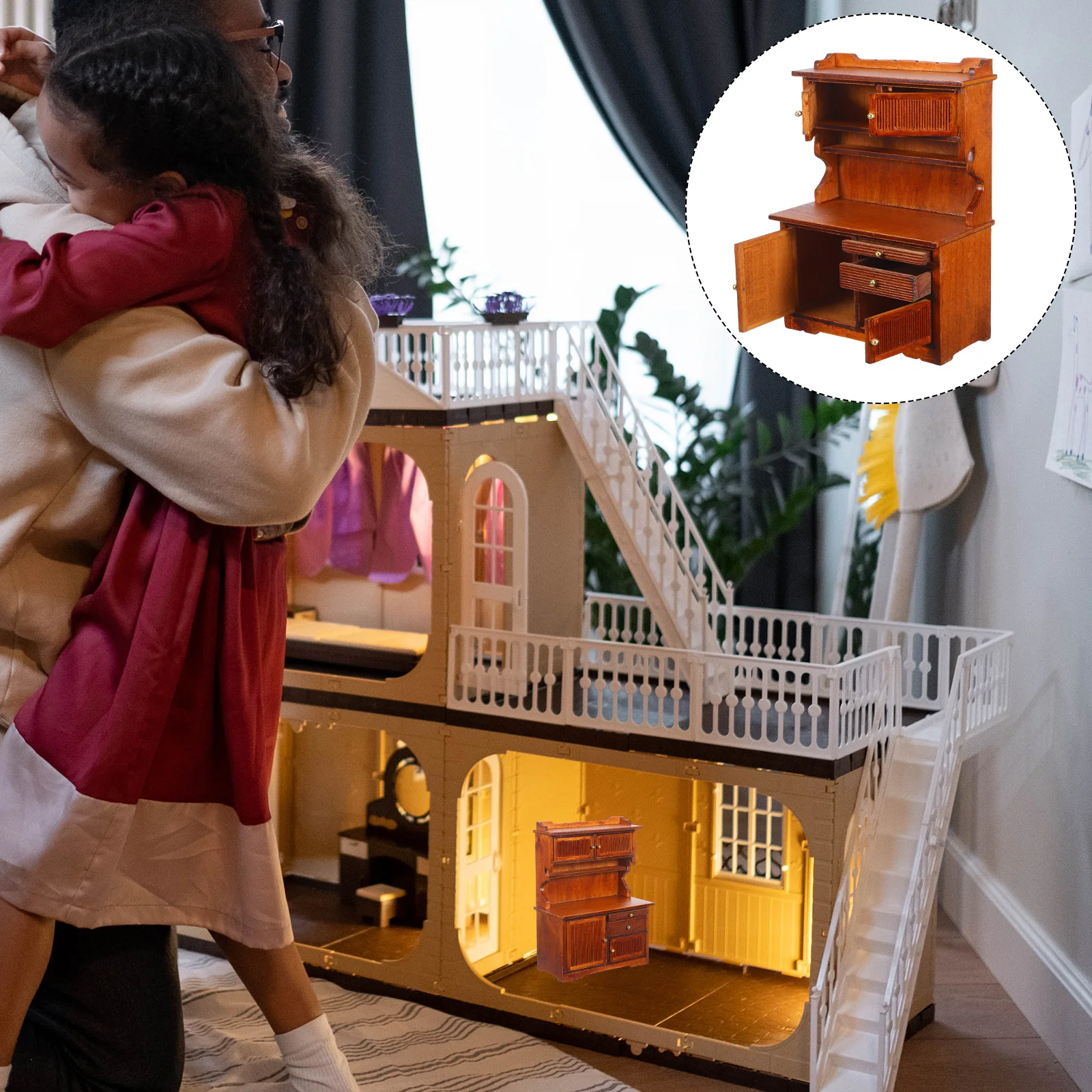

House Furniture DIY Miniature Cabinet Ornament Dollhouse Bookshelf Retro Wood Micro Farmhouse