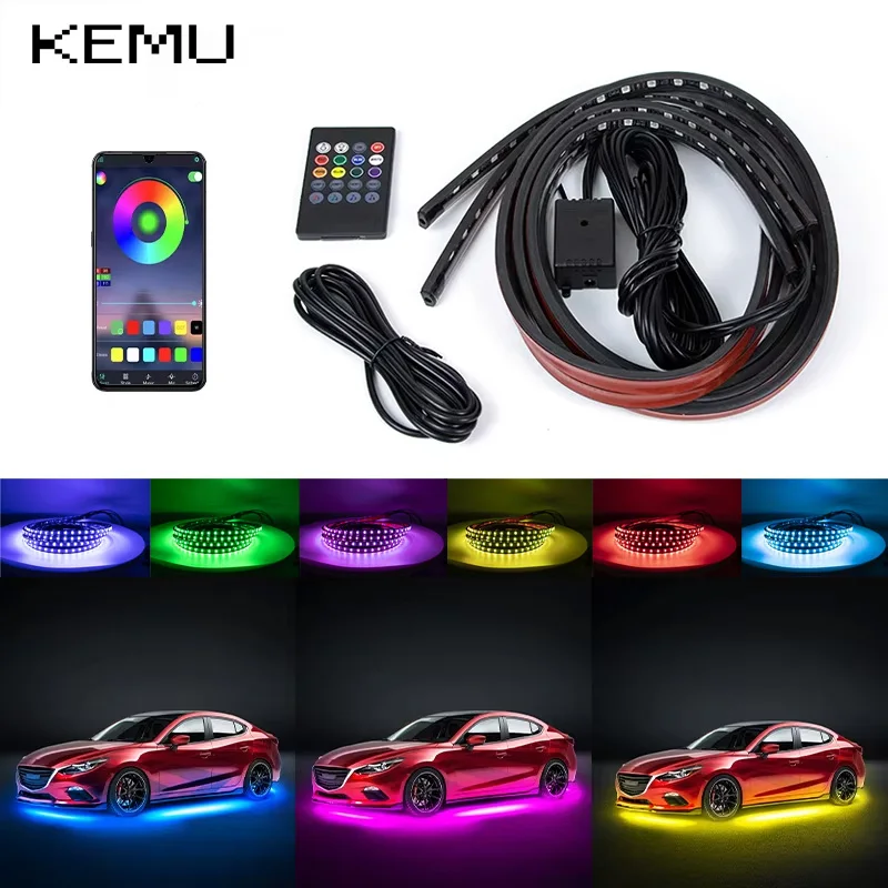 Car Underglow Neon Accent Strip Light Kit 8 Color Sound Active Function APP/Remote Control 4pcs LED Underbody System Light Strip