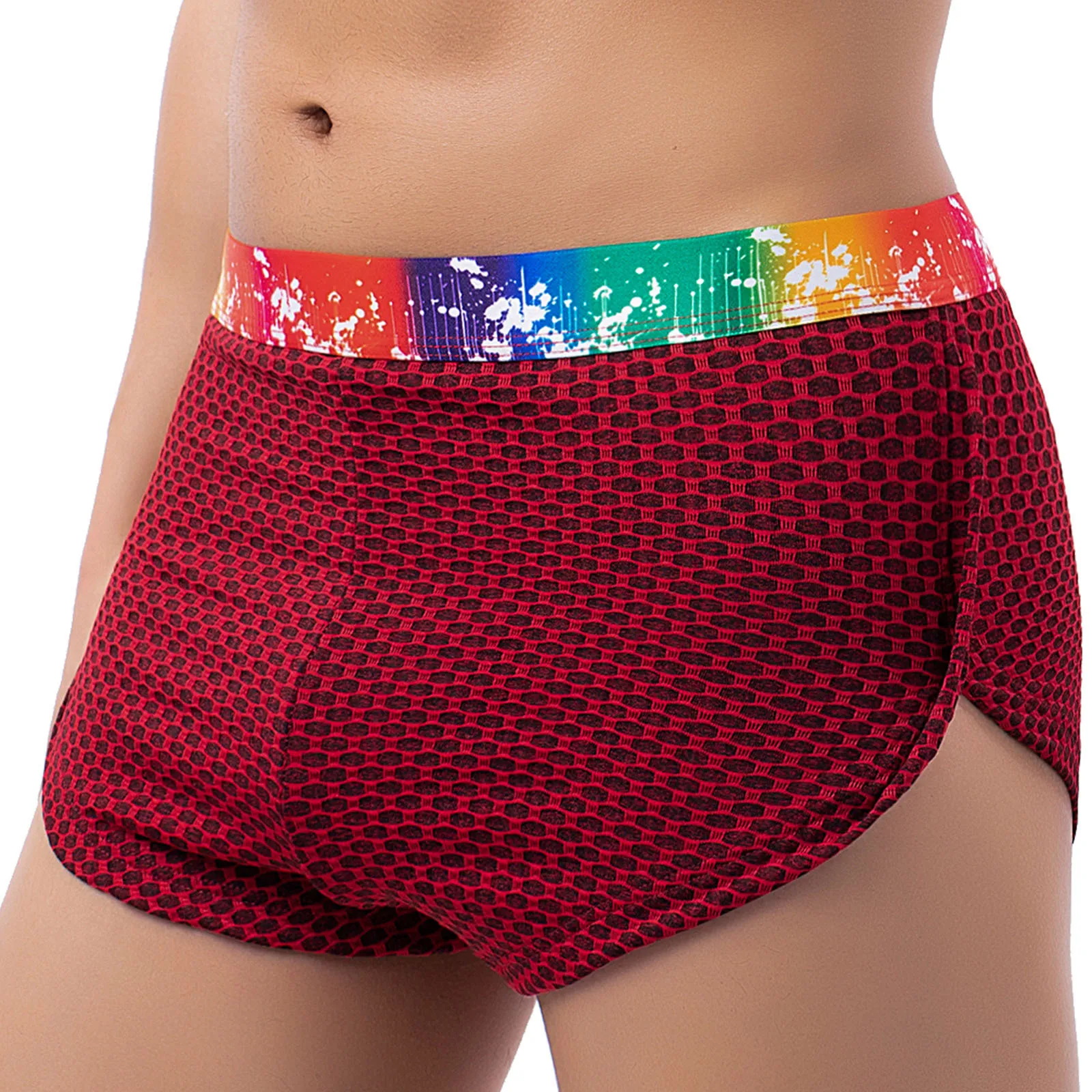 Gays-Short boxer de fenda lateral xadrez masculino, calça elástica do pijama, calção respirável, calcinha confortável, calça jovem e masculina, nova