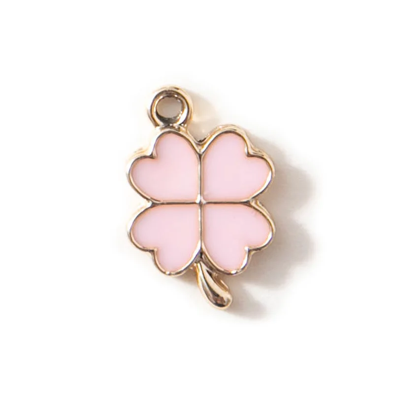 20pcs/Lot Gold Color Plated Enamel Charms Lucky Four Leaf Clover 8*14mm DIY Making Findings Handmade Jewelry Pendants