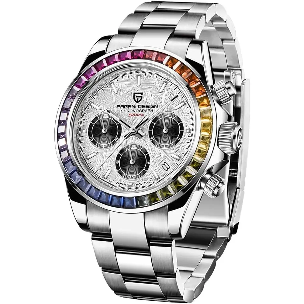 

Мужские часы RollsTimi Design, многофункциональные спортивные часы, кварцевый хронограф, японский механизм VK63, ремешок из нержавеющей стали, автоматический.