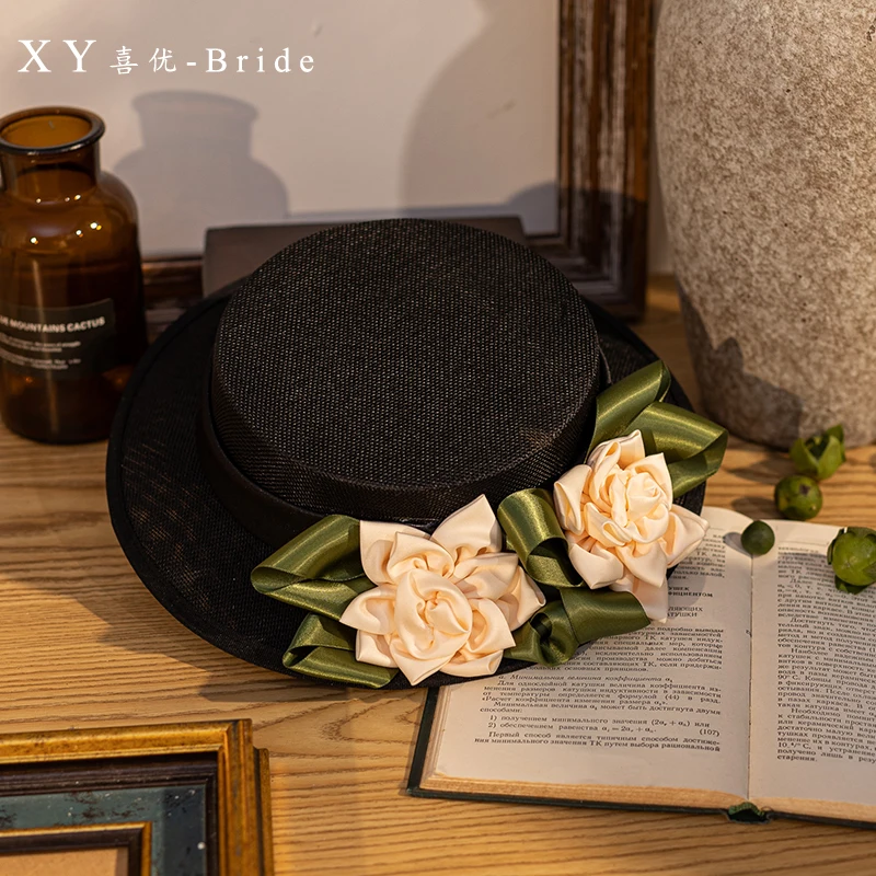 Vintage Black Wedding Hat for Women British Style Phpto Shoot Fancy Show Elegant Fascinator Hat Church Party Fedora Hat Headwear