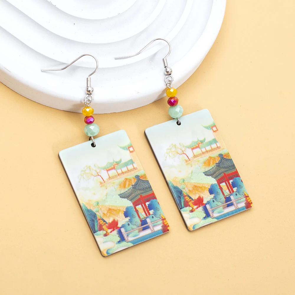 

Fashion Relievo Printing Garden Landscape Pattern Acrylic Earrings For Women Elegant Lightness Vintage Earrings Chinese Jewelry