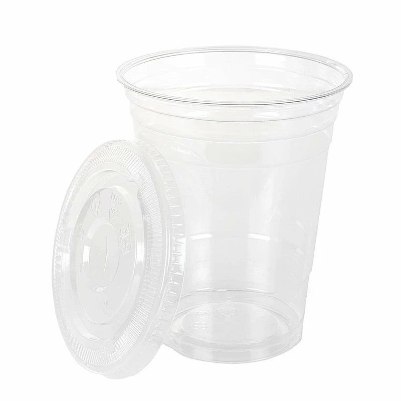 100 Sets 450ml (16 oz) Clear Plastic Cups with Lids Disposable Party Drinks,Clear Crystal