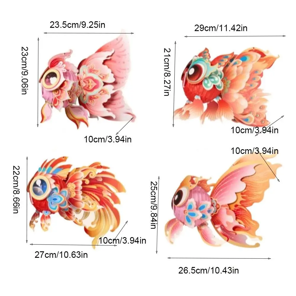 3D Middle Autumn Festival Lantern Fish Paper DIY Lantern Material Kit Luminous Hand Made Ancient Style Handheld Lantern Women