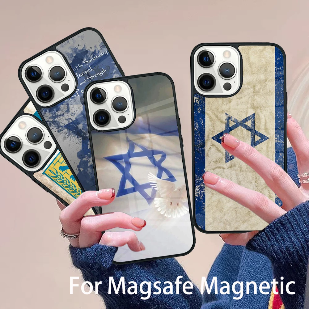 

i-Israe-l-L National Flag Jewish Phone Case Magesafe Magnetic Wireless Charge Cover For IPhone 16 11 12 13 14 15 Pro Max Plus