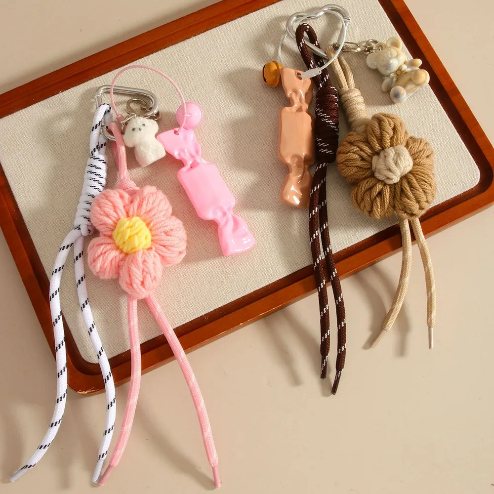 Flower Bag Charm Long Rope Multi Charm Keychain Clip On Purse Handbag Accessory Decorative Pendant Gift For Women Bag Decoration