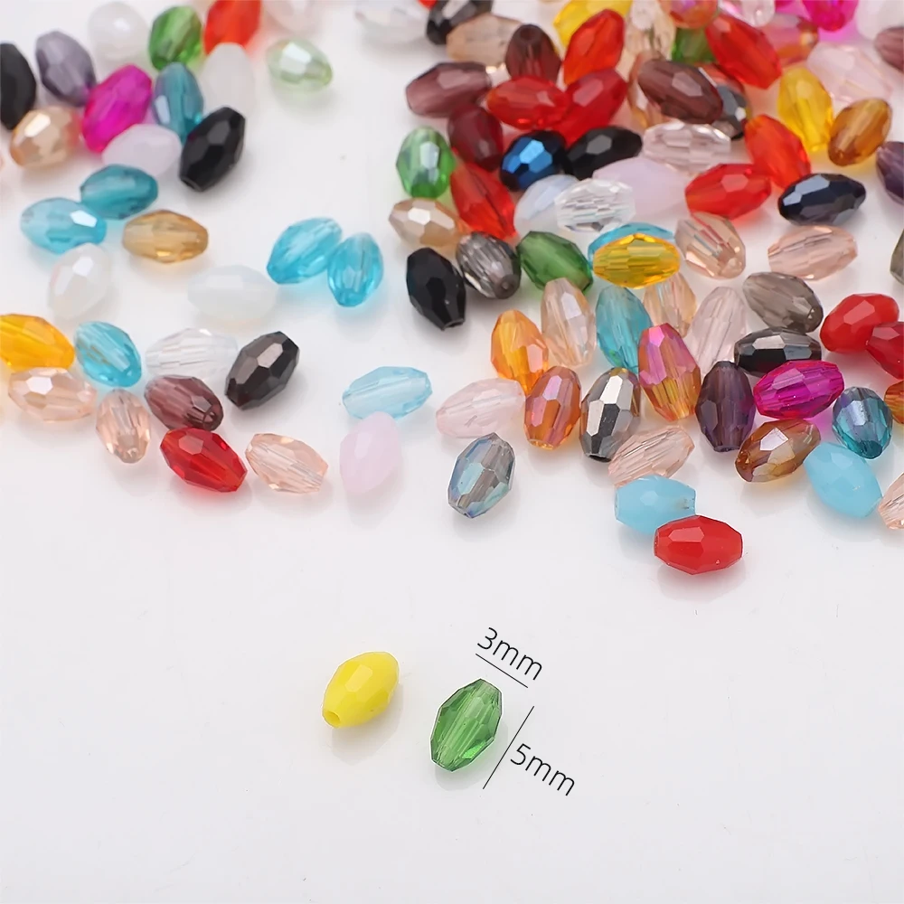 200Pcs/Lot 3x5mm Rice Grains Faceted Crystal Beads Oval Shape Glass Crystal Loose Spacer Beads for Jewelry Making Bracelet DIY