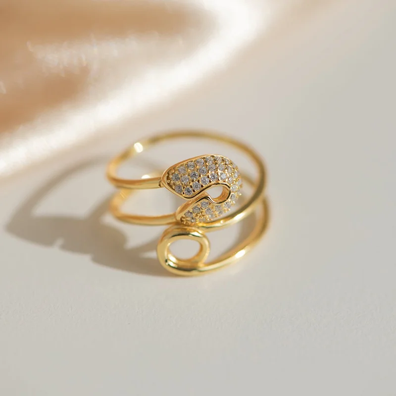 

Hot-selling S925 pure silver light luxury full diamond zirconia embedded 18k gold plated adjustable open ring