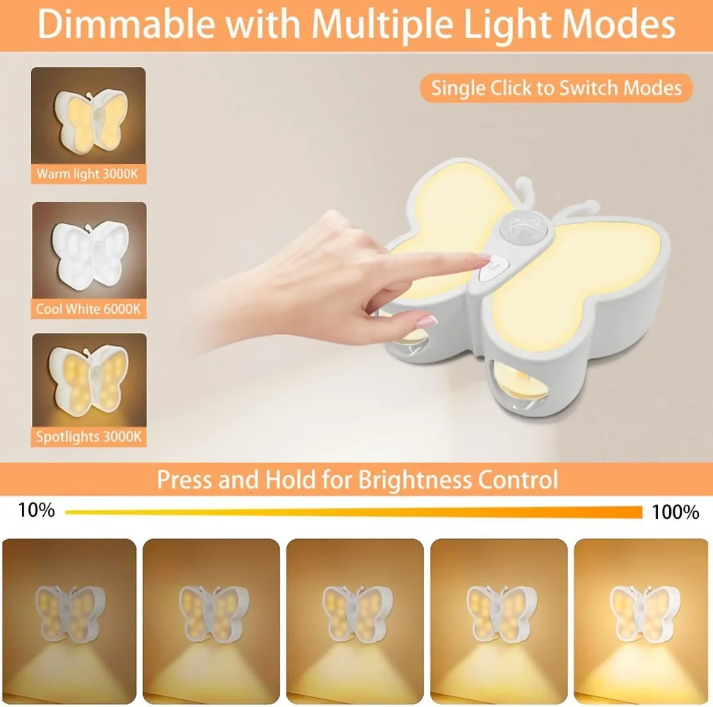 Butterfly Motion Sensor Night Light Wireless LED Night Light Rechargeable Light Cabinet for Wardrobe Lamp Staircase Backlight