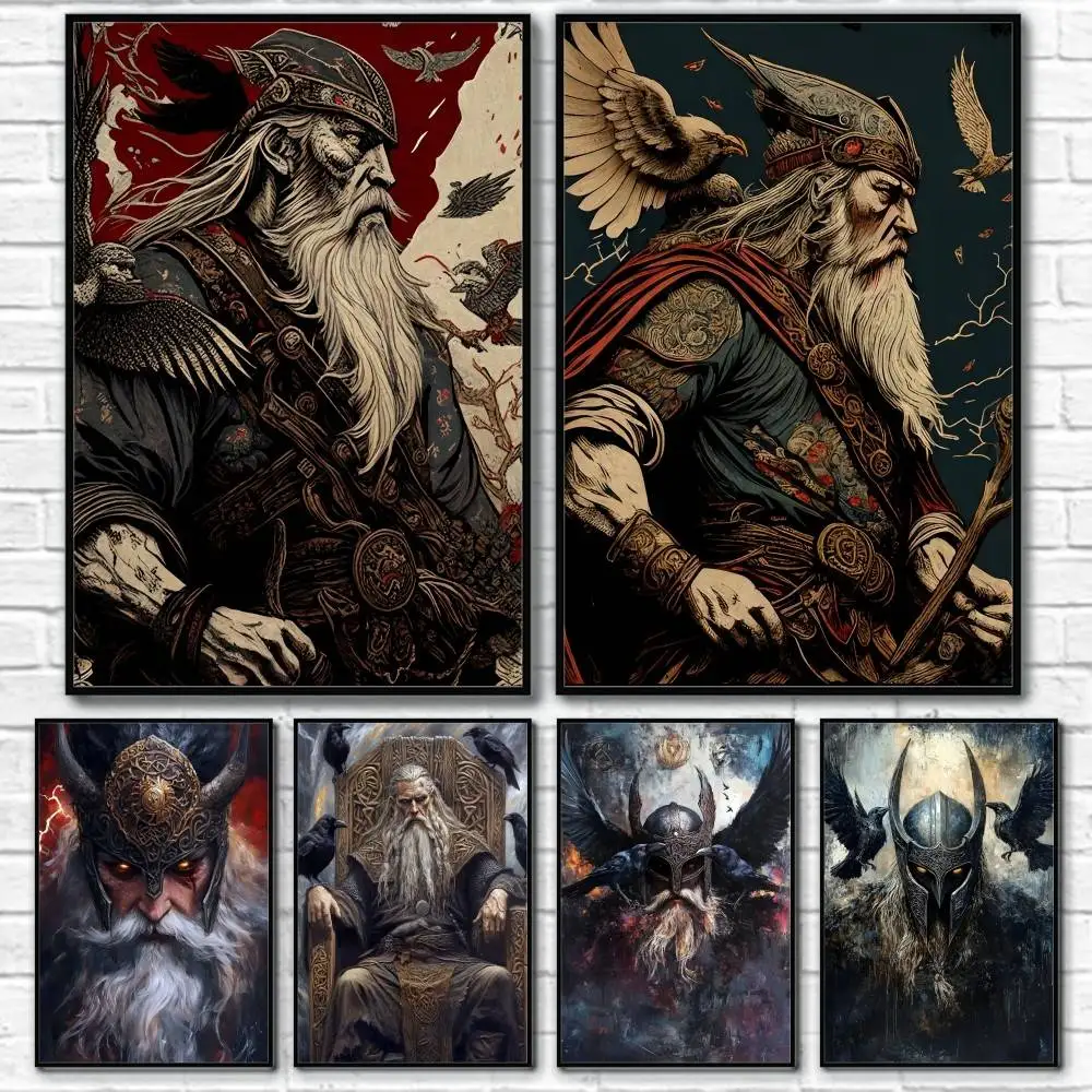 

Odin The King Of The Nordic Gods Poster Home Living Bed Room Bar Hallway Sticky Wall Art Printing Waterproof Aesthetic Decor