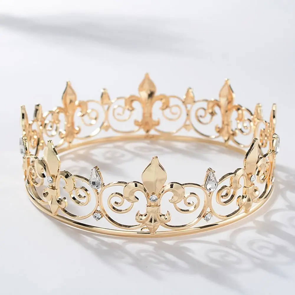 Simple Bar Mitzvah Crown King Crown Hair Hoop Headband Metal Prince Crowns Korean Style Hair Accessories Round Tiaras Girls Gift