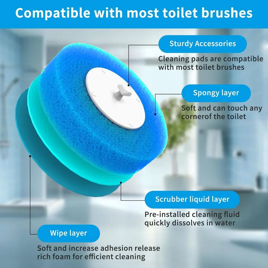 Ricariche per bacchette per WC, bacchetta detergente usa e getta per WC compatibile con la maggior parte dei scopini per WC, ricarica per scopino usa e getta per