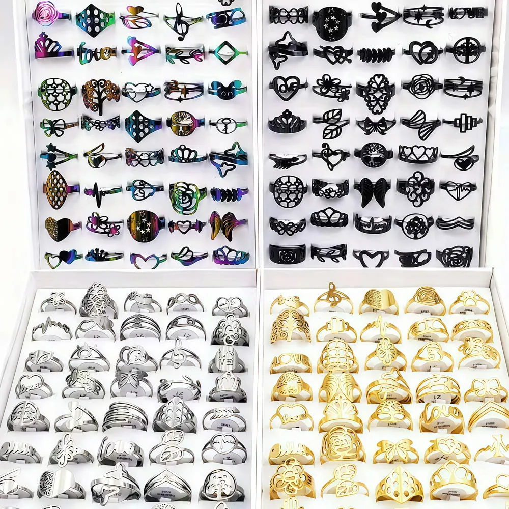 10/20 قطعة/الوحدة الموضة الكلاسيكية سحر متعدد الألوان بسيط الفولاذ المقاوم للصدأ خواتم للنساء الزفاف الحب مزيج نمط مجوهرات هدايا الحفلات #2