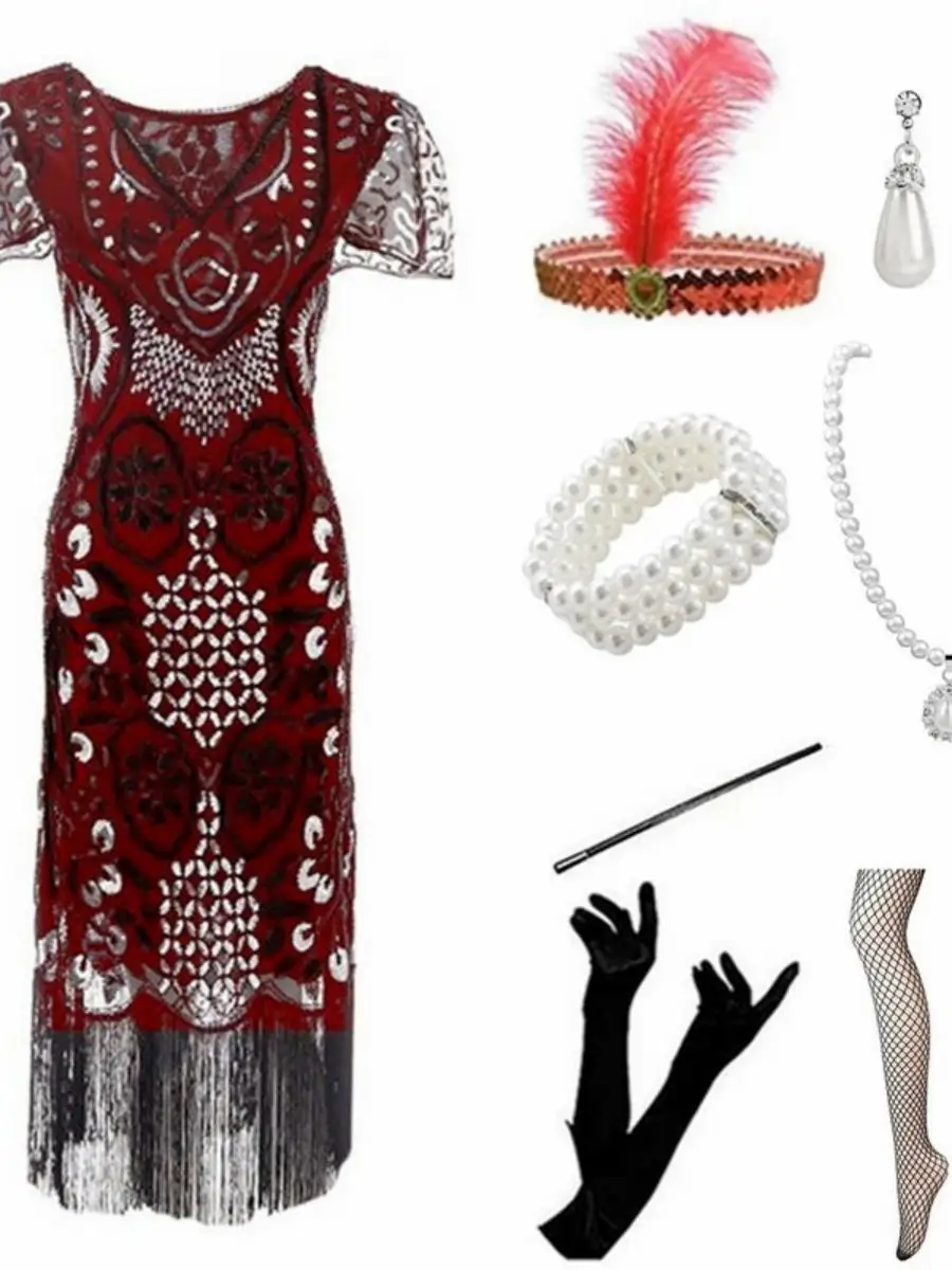 ريترو 920s غاتسبي الترتر الدكتور شرابة مساء الاسمية ort متجنب ثوب iny Cotail ملابس المرأة خمر Faion