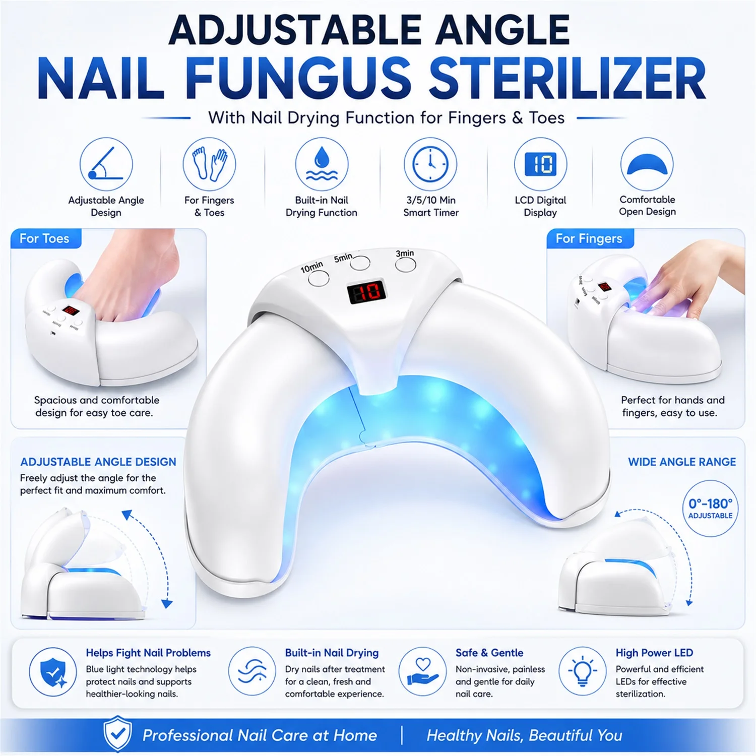 Home Nail Fungus Laser Therapy Device - Hand & Foot Onychomycosis Treatment Tool, Anti-Fungal Light Instrument for Nail Repair
