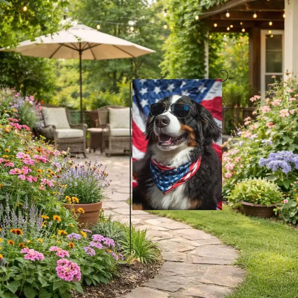 Patriotic 4th of July Bernese Mountain dog Garden Flag 12x18 Inch Double Sided Outdoor Summer Yard Flag for Independence Day PPZ