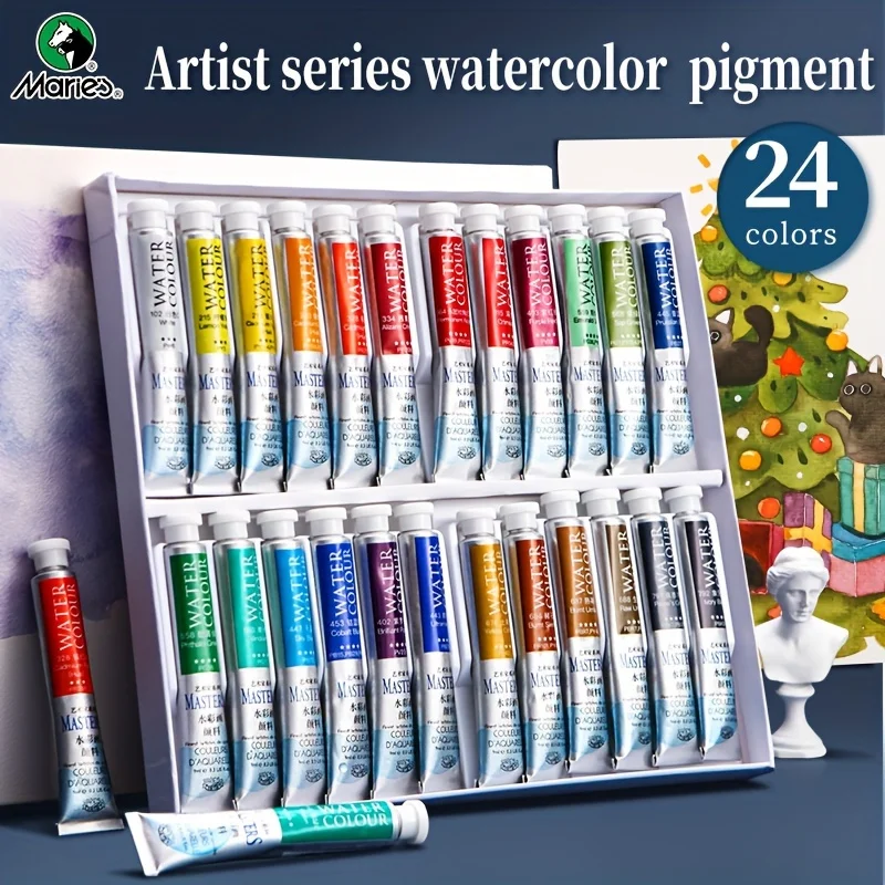 Pintura de acuarela Marie's Artist de 24 colores, tubos de 9 ml/0,3 oz para pintura al agua, cómic, pigmento vibrante y rico para adultos