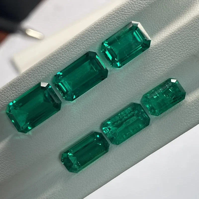 RUIF 2024 Handmade Special Lathy Lab Grown Emeralds Green Inclusion Emerald Cut Colombian Vivid Green Loose Gemstone