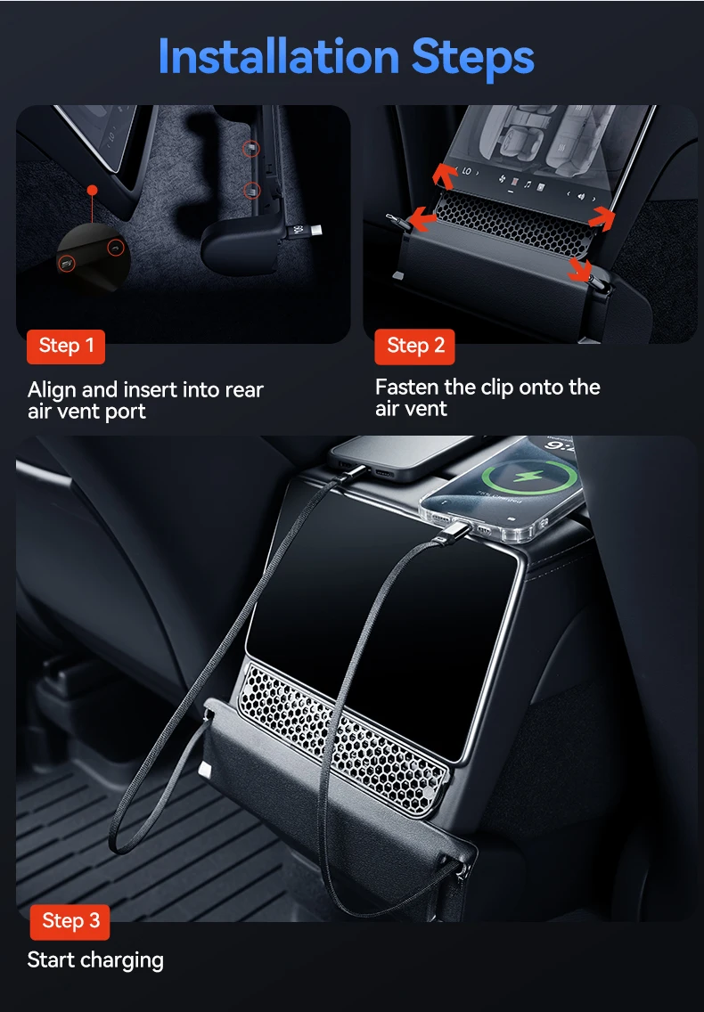 YZ Für Tesla Model YL 6 Sitze 2. Sitz Hintere Lüftungsabdeckung Staubschutz 2 Typ-C 60W Ladehub Dockingstation Zubehör – Detail 20