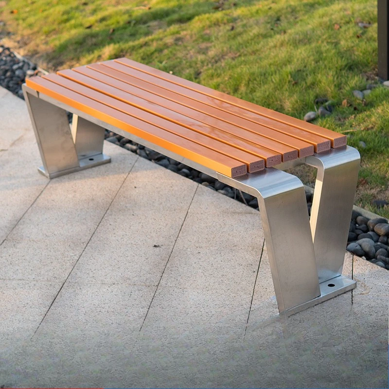 Outdoor stainless steel park chair, outdoor anticorrosive wood plastic wood casual iron seat bench