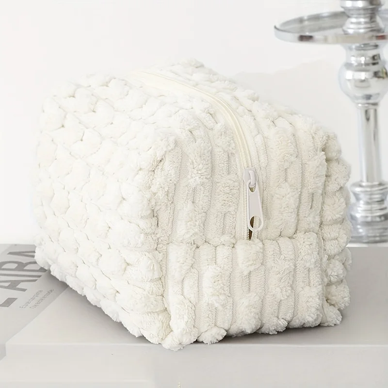 حقيبة مكياج قطيفة بلون موحد، حقيبة محمولة ذات سعة كبيرة لمنظم أدوات الزينة النسائية، عبوة واحدة #5