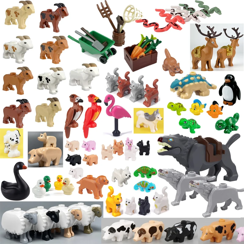 MOC Stad Dier Bouwsteen Model Karakter Boerderij Accessoires Gans Varken Hond Orang-oetan Cheetah Shark Dierentuin Baksteen Speelgoed Geschenken