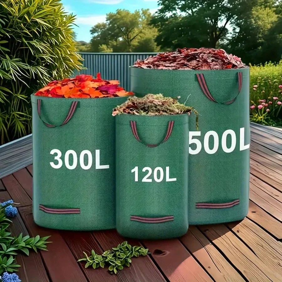 Bolsas para residuos de jardín de PP de alta resistencia, impermeables, reutilizables, 10000 veces, bolsas para restos de patio, asas para reciclaje de plantas y hojas