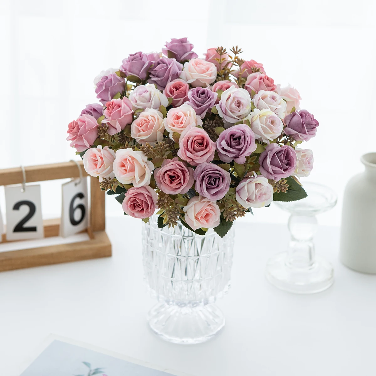 5 Stück Seiden-Kunstblumen, Nelken und Rosen, Hochzeits-Brautstrauß, Heimdekoration, Outdoor-Garten, Wanddekoration, DIY-Geschenk, Zubehör – Detail 3
