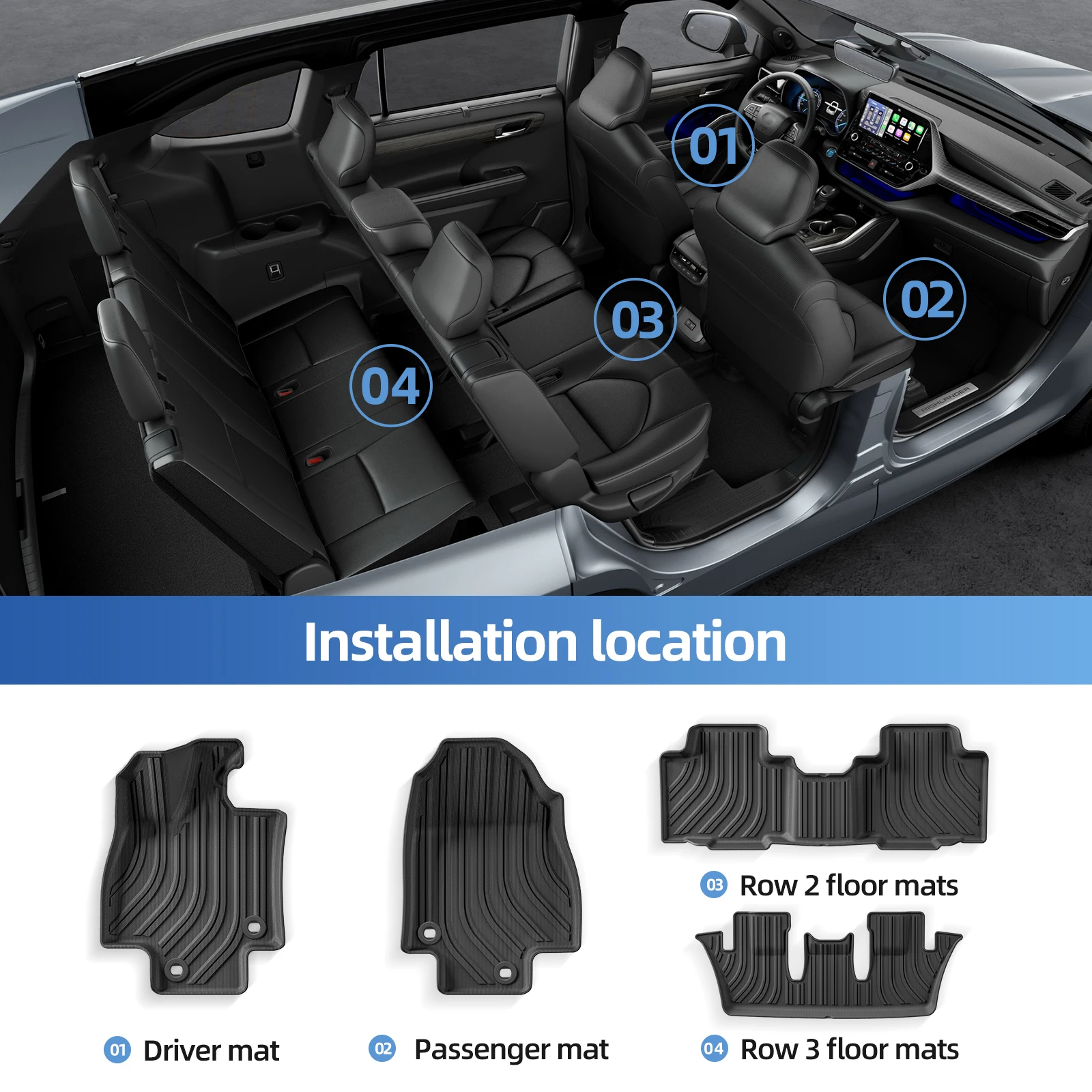 For 2024-2026 Toyota Grand Highlander (Include Hybrid) & Lexus TX LHD 3D TPE Car Floor Mats Cargo Liner Pad Custom Floor Liners