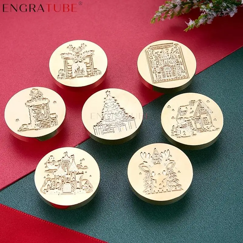 30mm Christmas Seal Wax Stamp Chimney Christmas Tree Fireplace Elk Cabin Castle For DIY New Year Gift Packaging Scrapbooking 