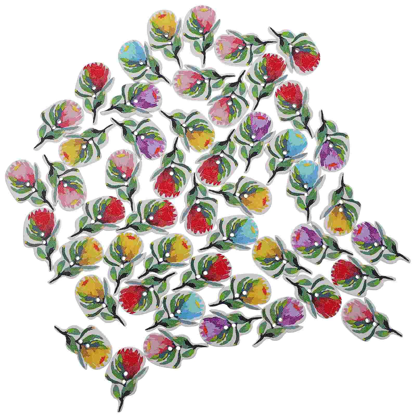 100 деревянных пуговиц в форме розы для рукоделия, 2 отверстия